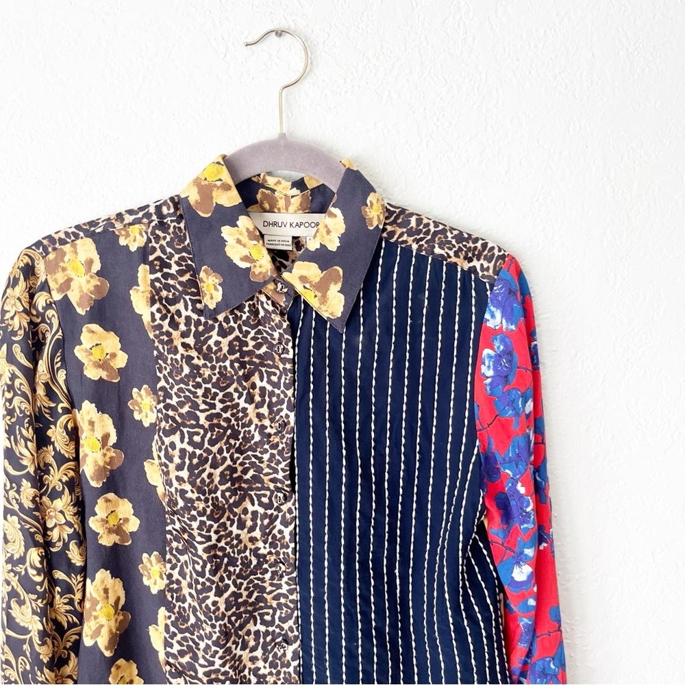Anthropologie Top Women's XS Dhruv Kapoor Mixed Print Button Down Blouse - Picture 4 of 9